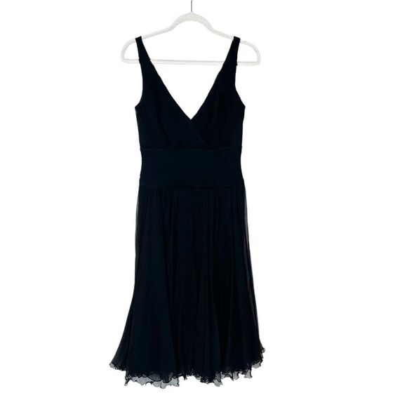 Tadashi Collection midi Dress sz 6 Black Silk Chiffon Pleated Sleeveless v neck - Picture 15 of 15